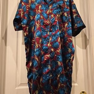 Floral Satin Pajama Shirt - Blue and Red